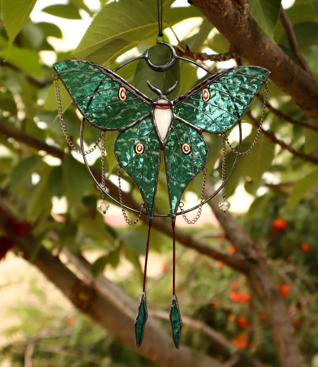 SunStainedGlassUA Luna Moth Butterfly Stained Glass Suncatcher