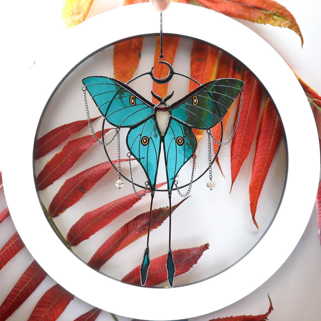 SunStainedGlassUA Luna Moth Butterfly Stained Glass Suncatcher