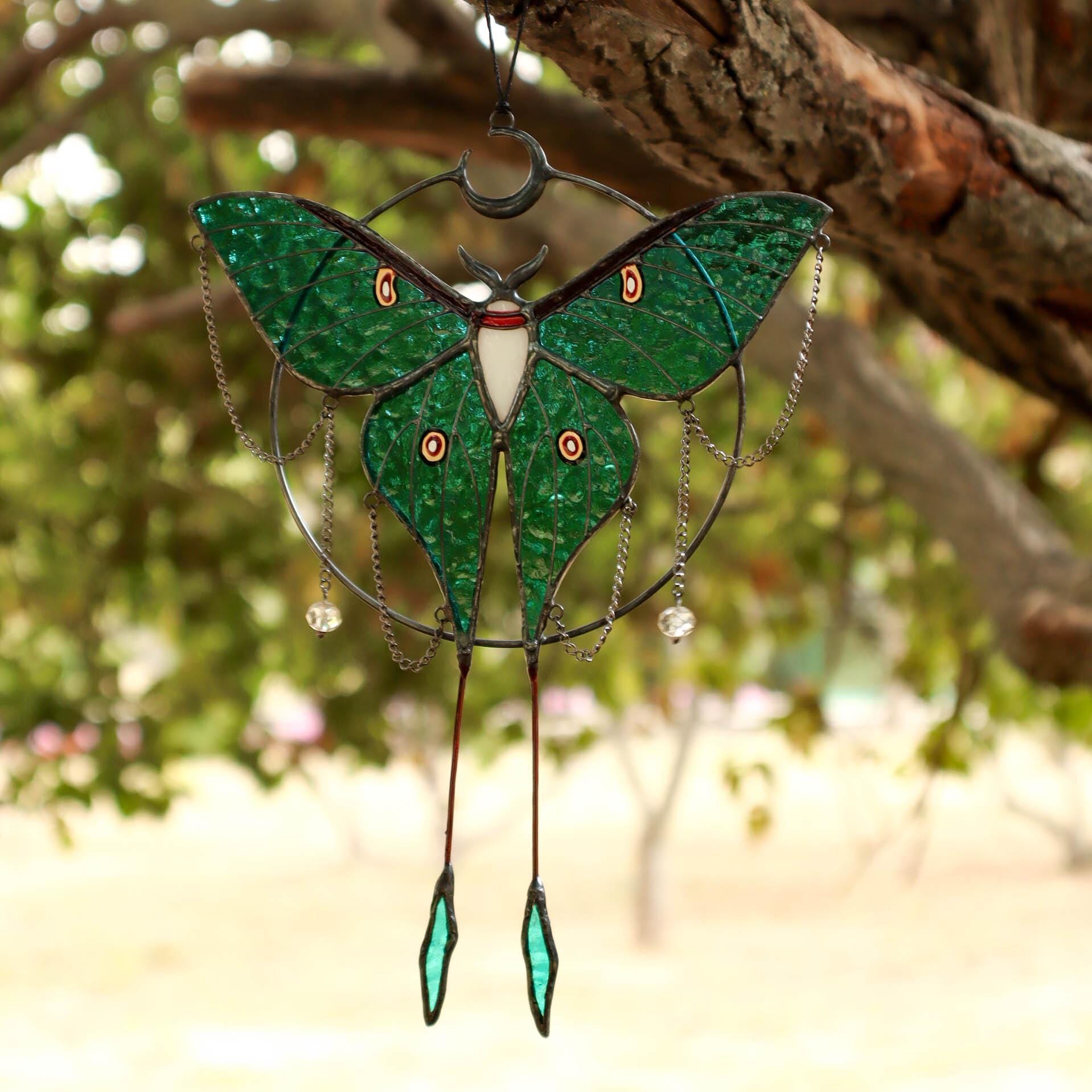 SunStainedGlassUA Luna Moth Butterfly Stained Glass Suncatcher