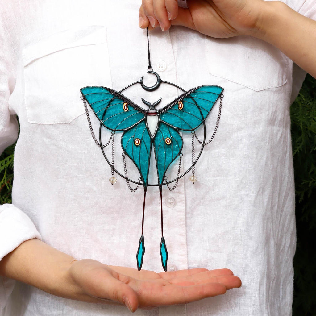 SunStainedGlassUA Luna Moth Butterfly Stained Glass Suncatcher