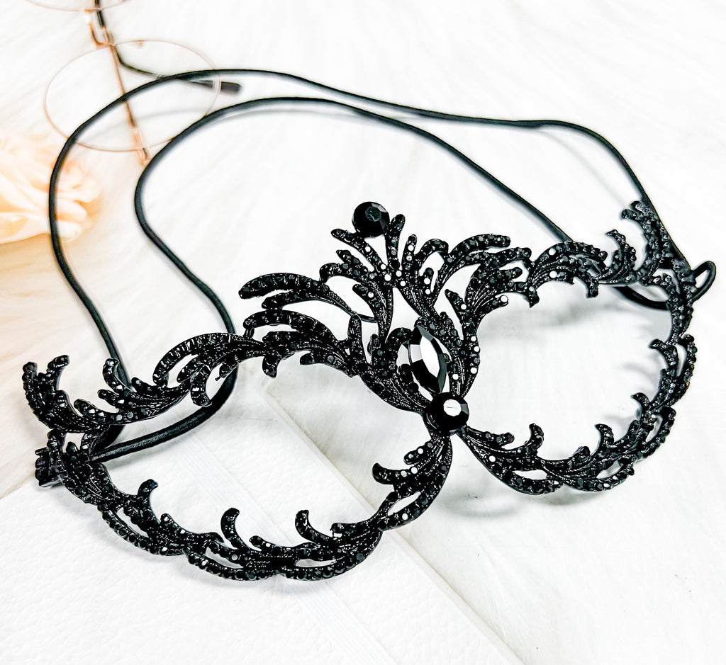 HappyJewelryWorld Black Crystal Masquerade Mask Gothic Rhinestone Eye Mask