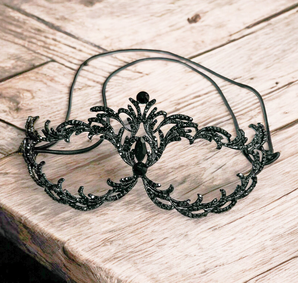 HappyJewelryWorld Black Crystal Masquerade Mask Gothic Rhinestone Eye Mask