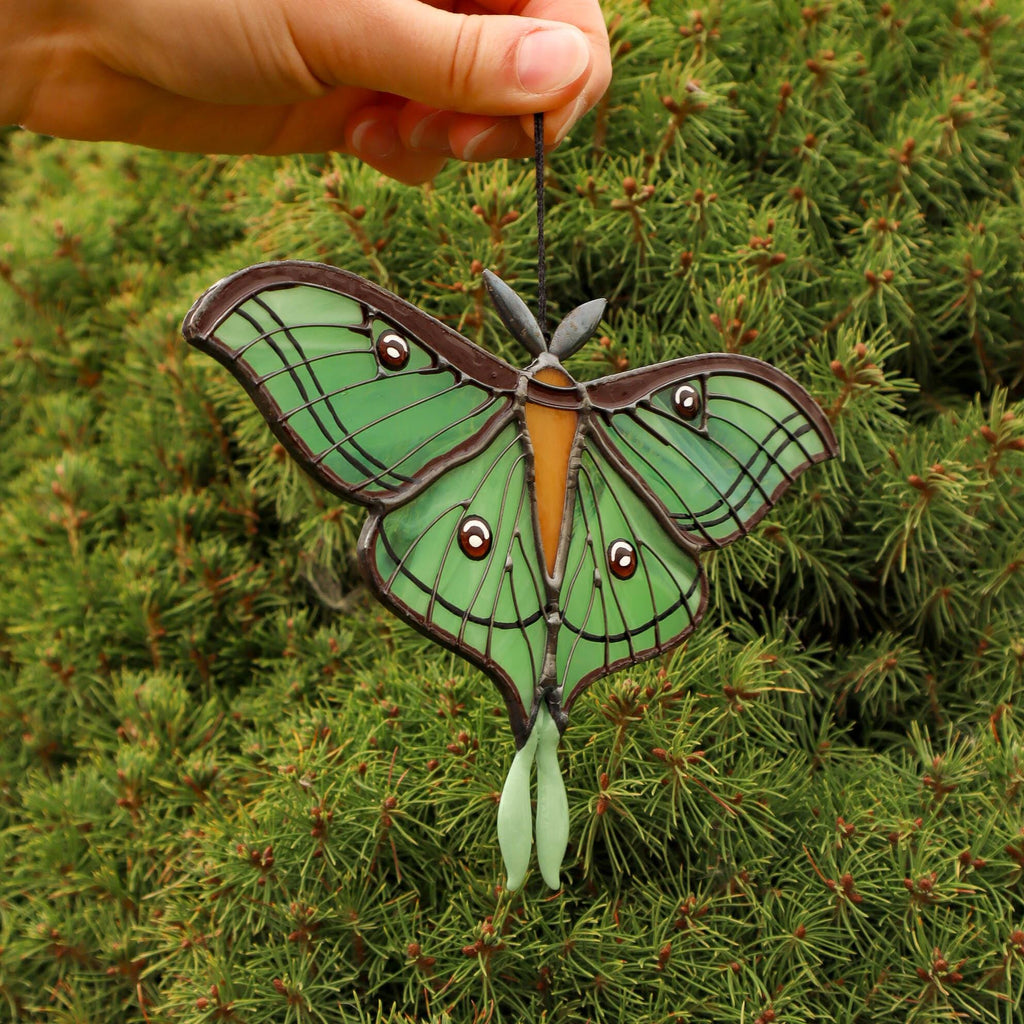 SunStainedGlassUA Spanish Luna Moth Stained Glass Suncatcher Window Hanging