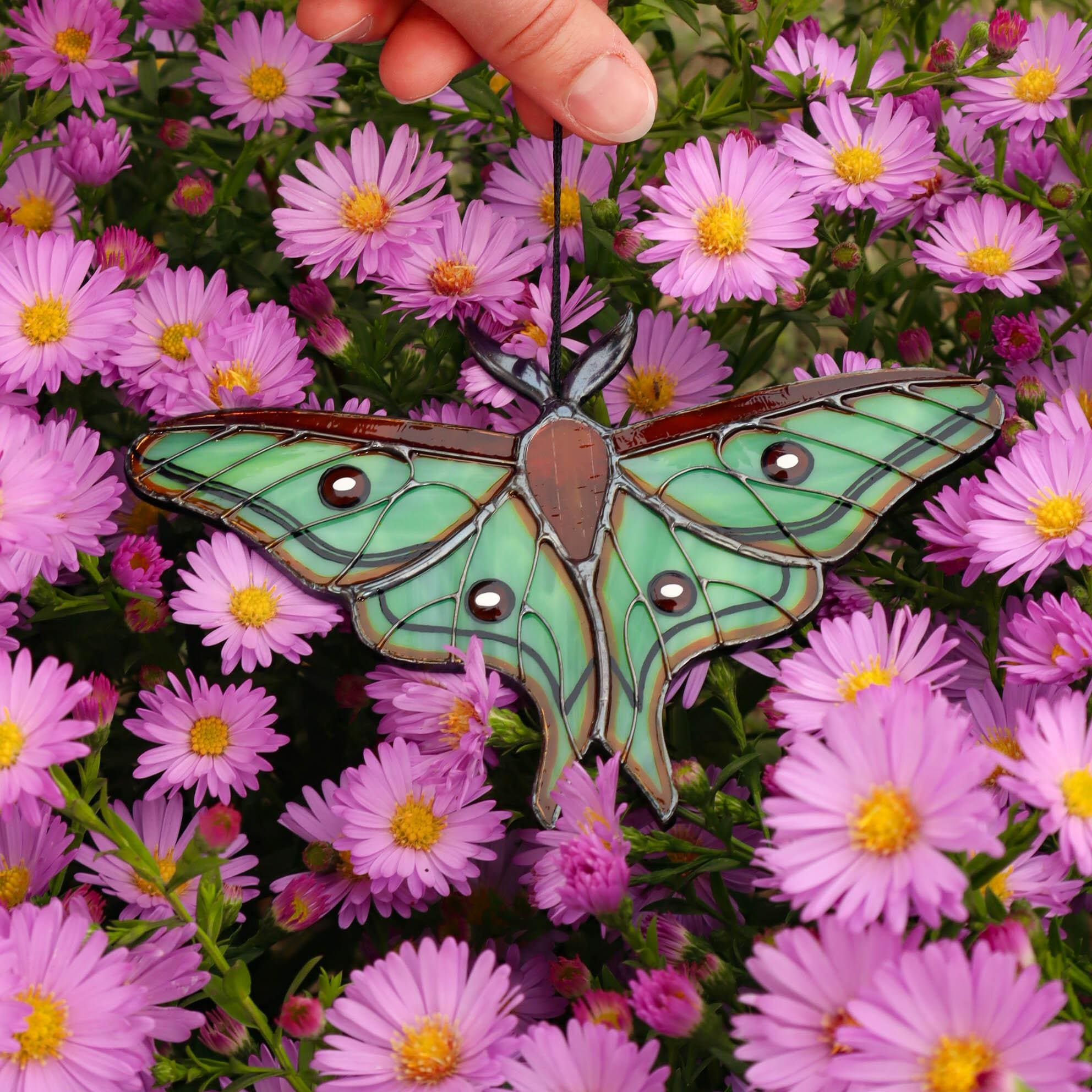 SunStainedGlassUA Spanish Moon Moth Stained Glass Suncatcher Window Hanging