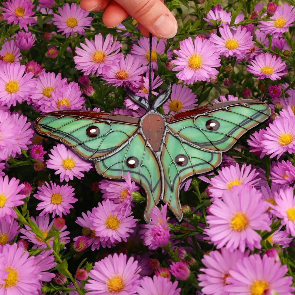 Spanish Moon Moth Stained Glass Butterfly Suncatcher Window Hanging 5.8in Handmade