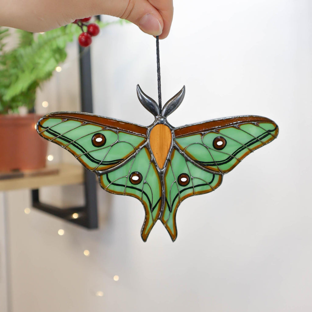 SunStainedGlassUA Spanish Moon Moth Handmade Stained Glass Suncatcher