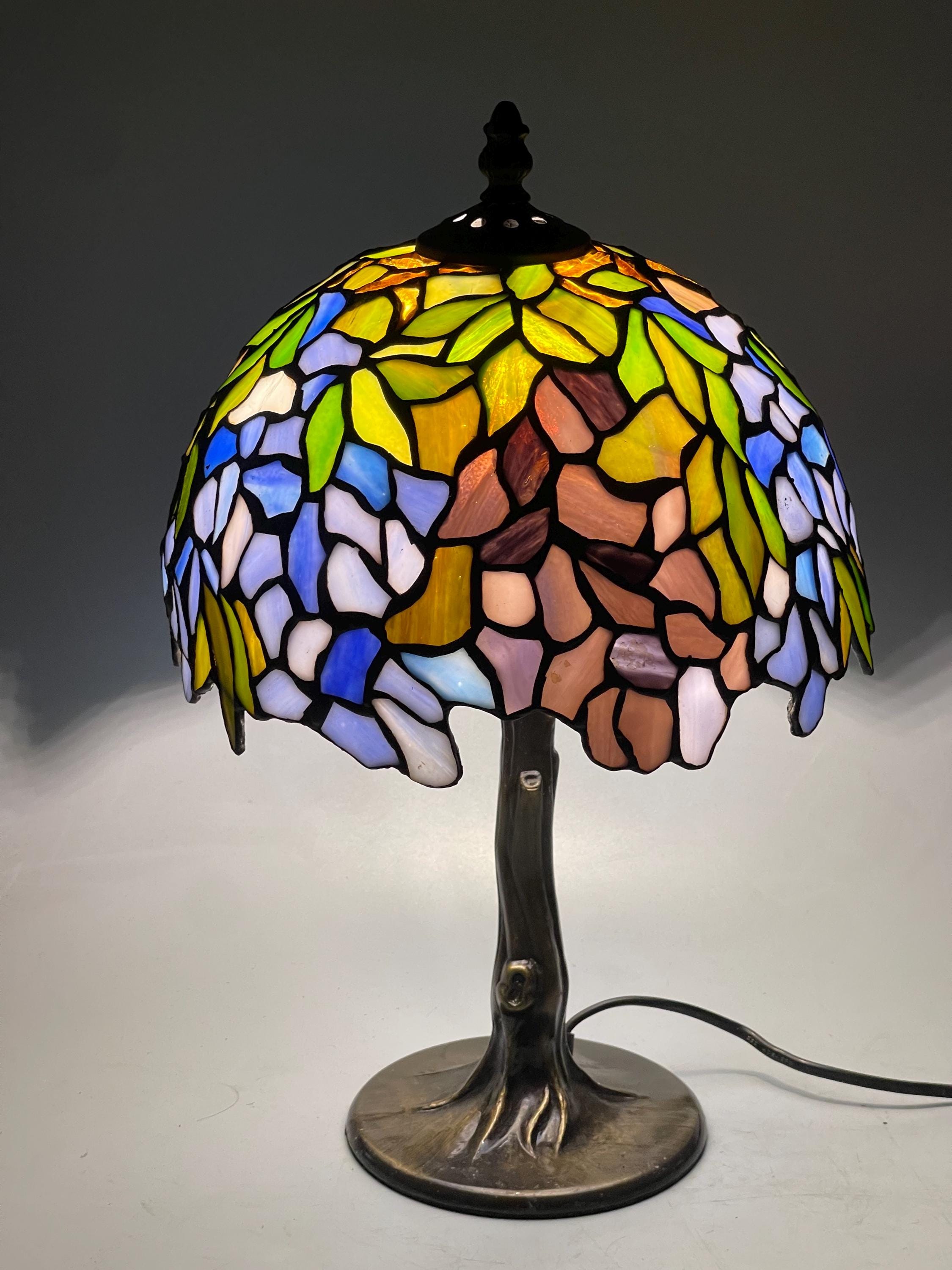U2Antique Wisteria Tiffany Table Lamp 10in Stained Glass