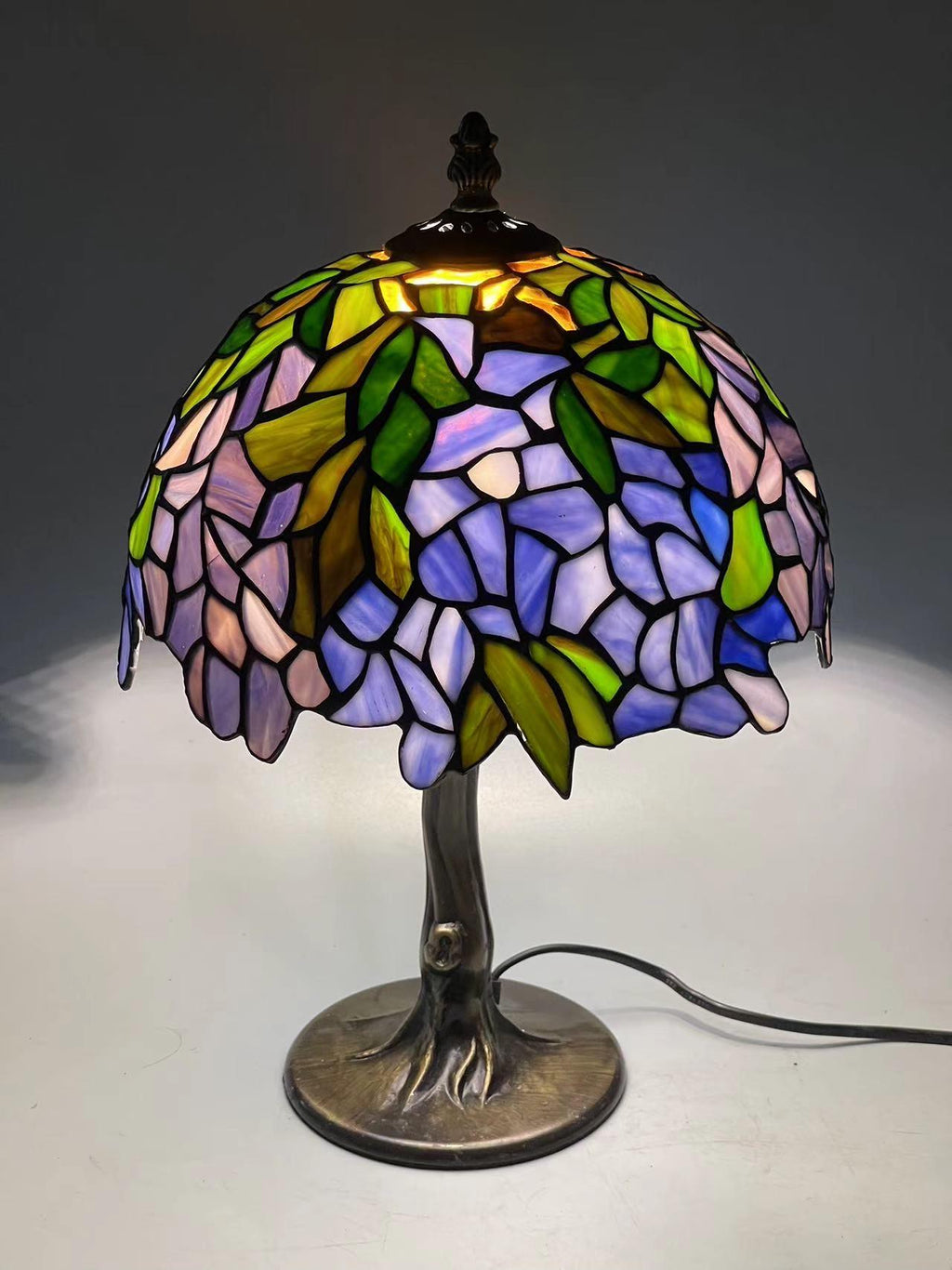 U2Antique Wisteria Tiffany Table Lamp 10in Stained Glass