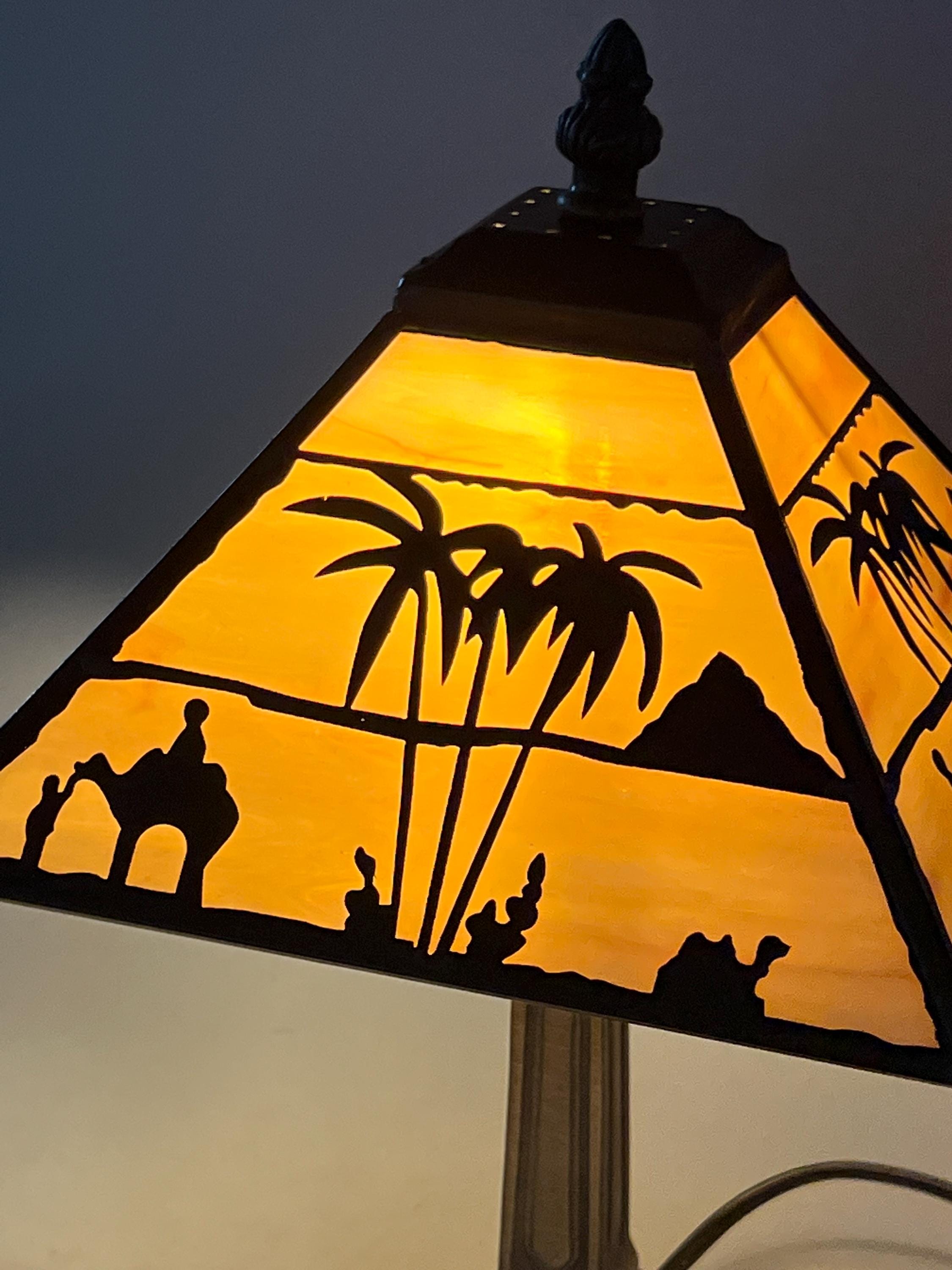 U2Antique Mission Tiffany Table Lamp Desert Camel Pyramid