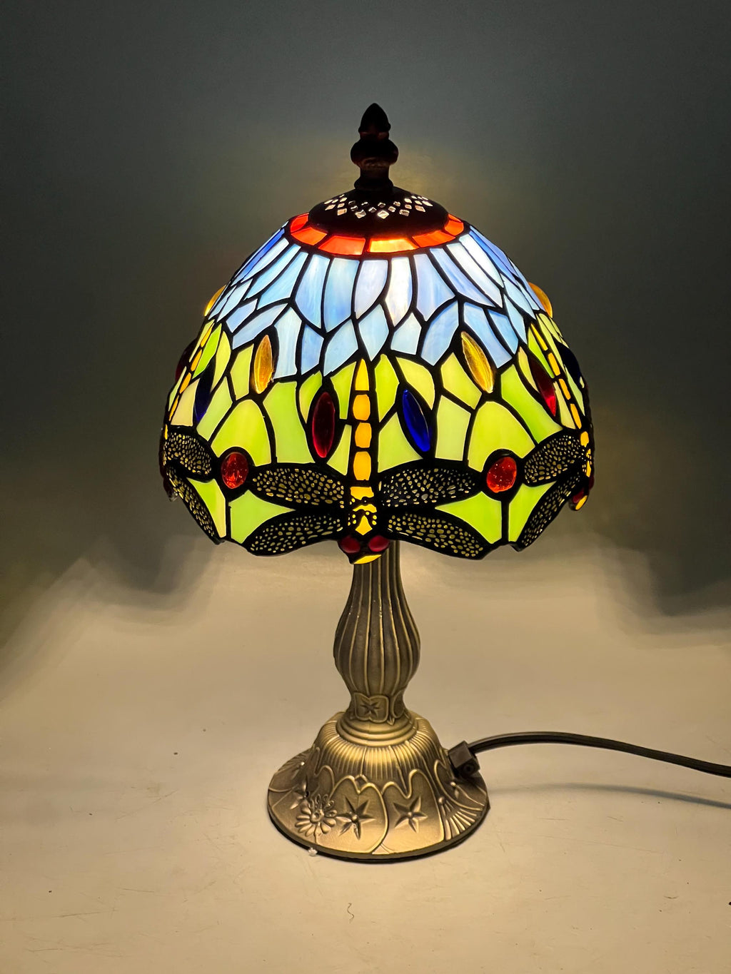 U2Antique Dragonfly Tiffany Stained Glass Table Lamp 8in