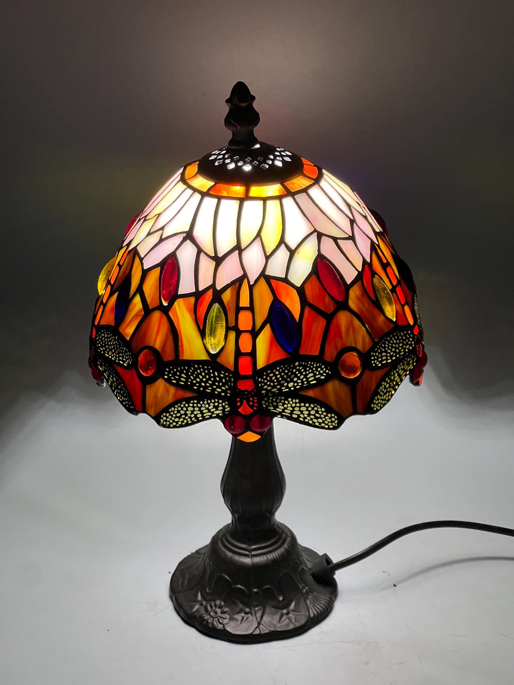 U2Antique Dragonfly Tiffany Stained Glass Table Lamp 8in