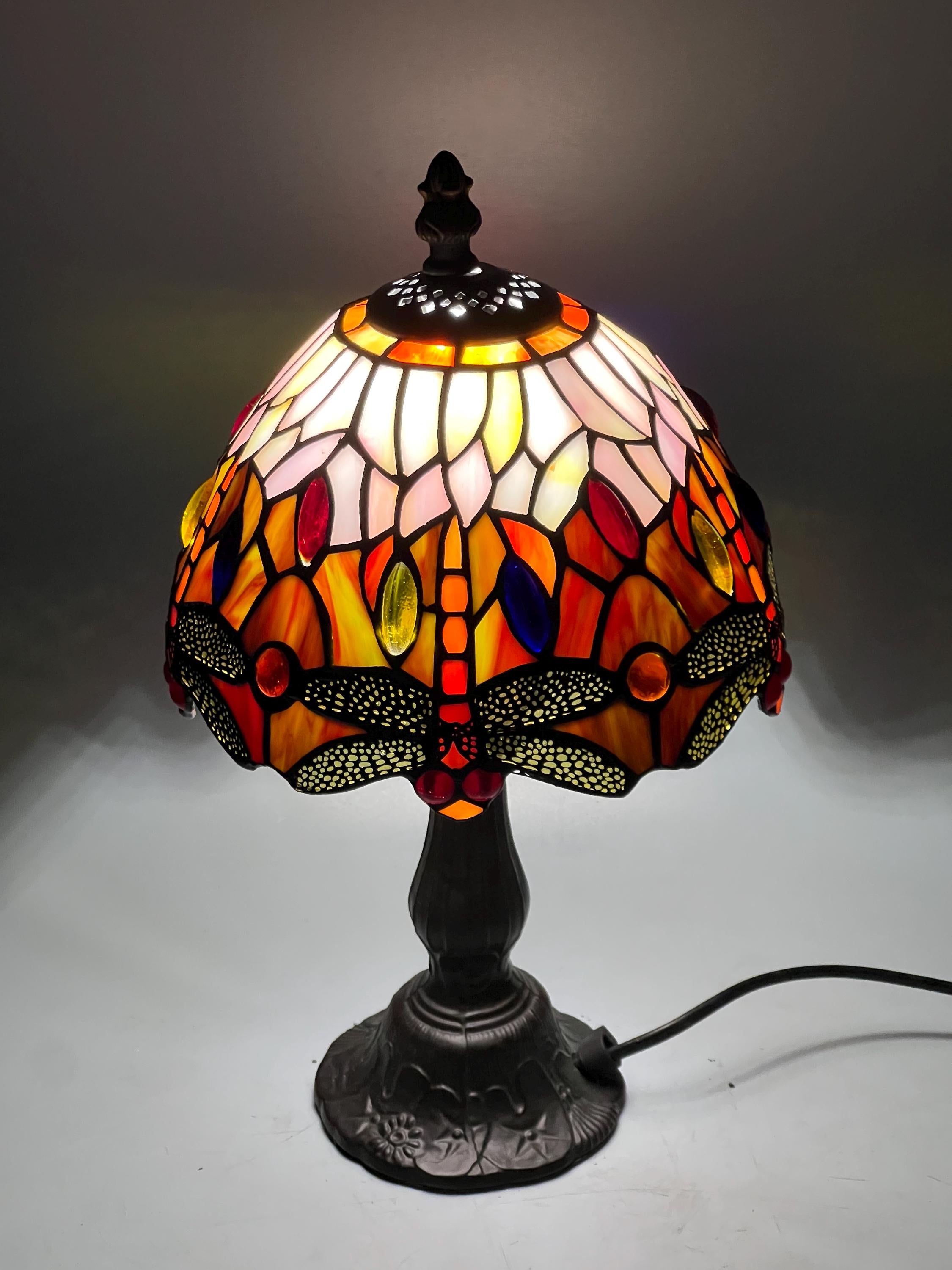 U2Antique Dragonfly Tiffany Stained Glass Table Lamp 8in