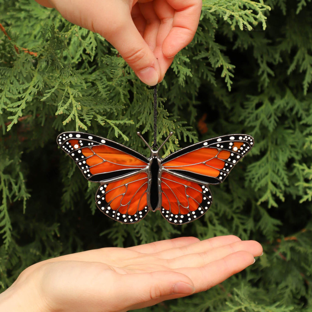 SunStainedGlassUA Monarch Butterfly Stained Glass Suncatcher Orange