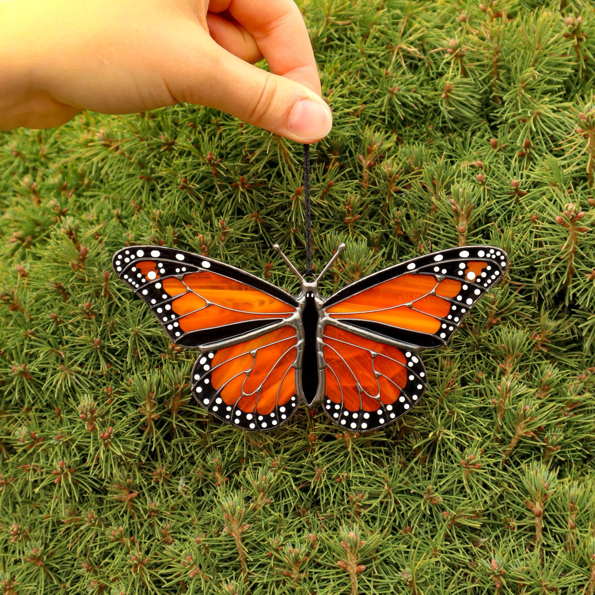 SunStainedGlassUA Monarch Butterfly Stained Glass Suncatcher Orange