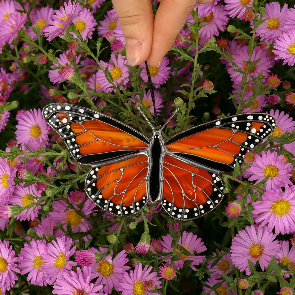 SunStainedGlassUA Monarch Butterfly Stained Glass Suncatcher Orange