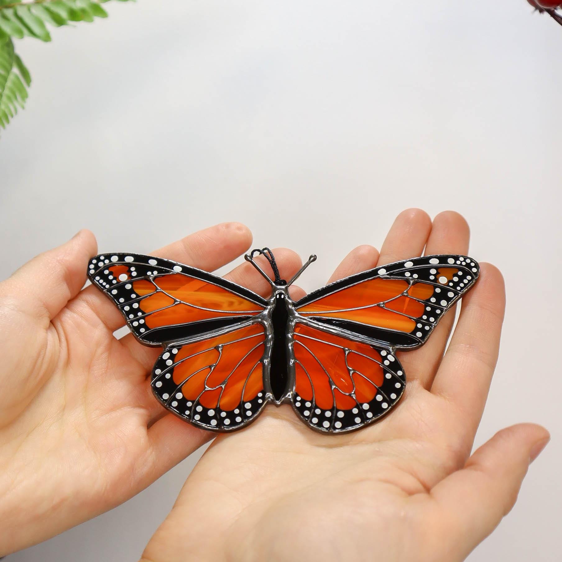 SunStainedGlassUA Monarch Butterfly Stained Glass Suncatcher Orange