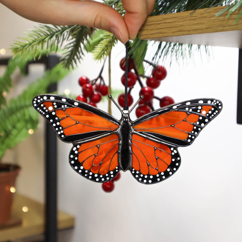 SunStainedGlassUA Monarch Butterfly Stained Glass Suncatcher Orange