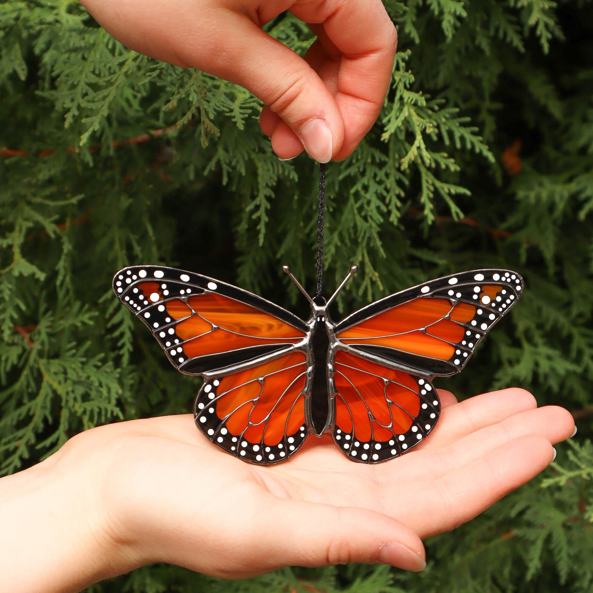 SunStainedGlassUA Monarch Butterfly Stained Glass Suncatcher Orange