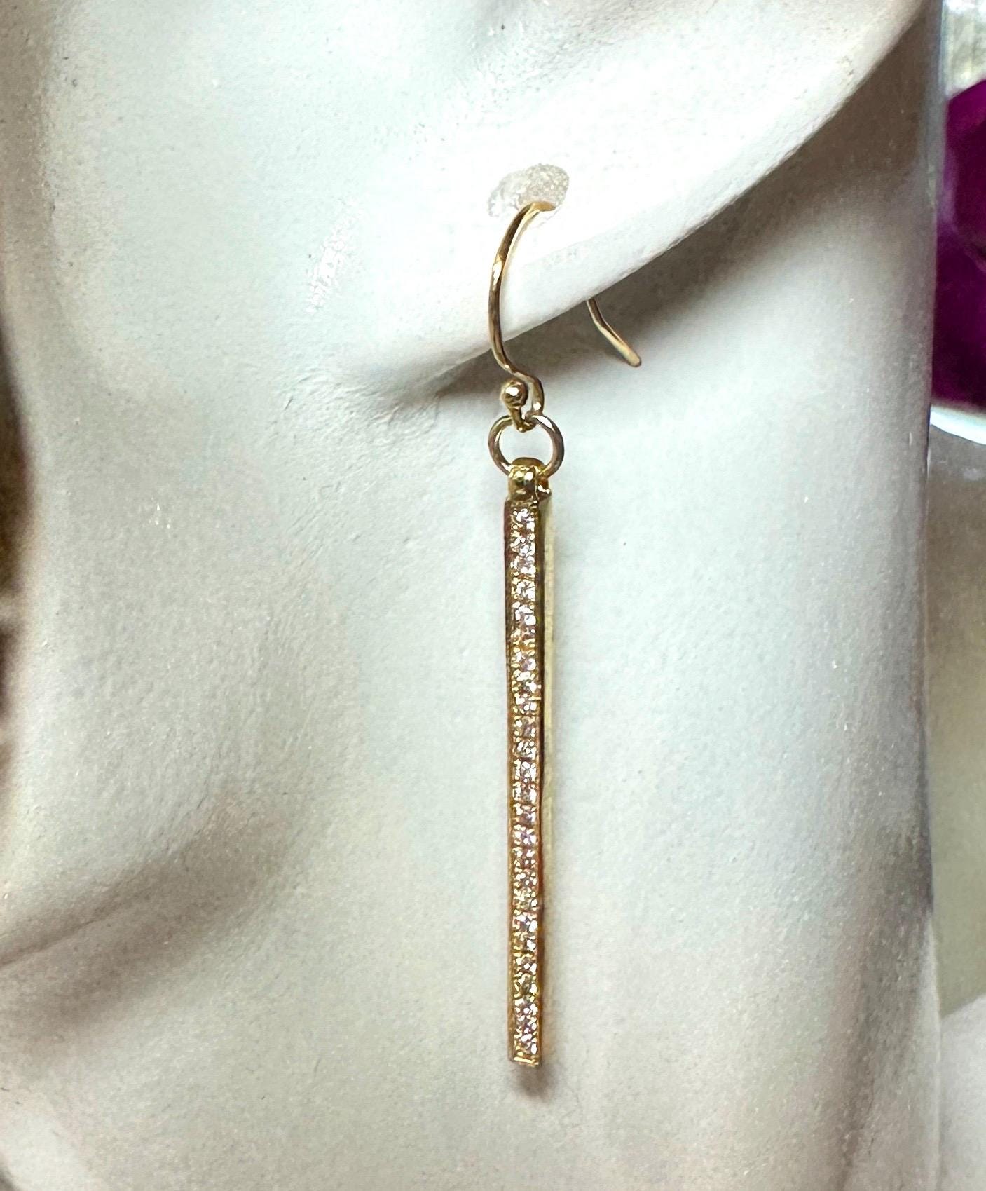MossberryandStone Gold Vertical Bar Earrings With Cubic Zirconia Inlay