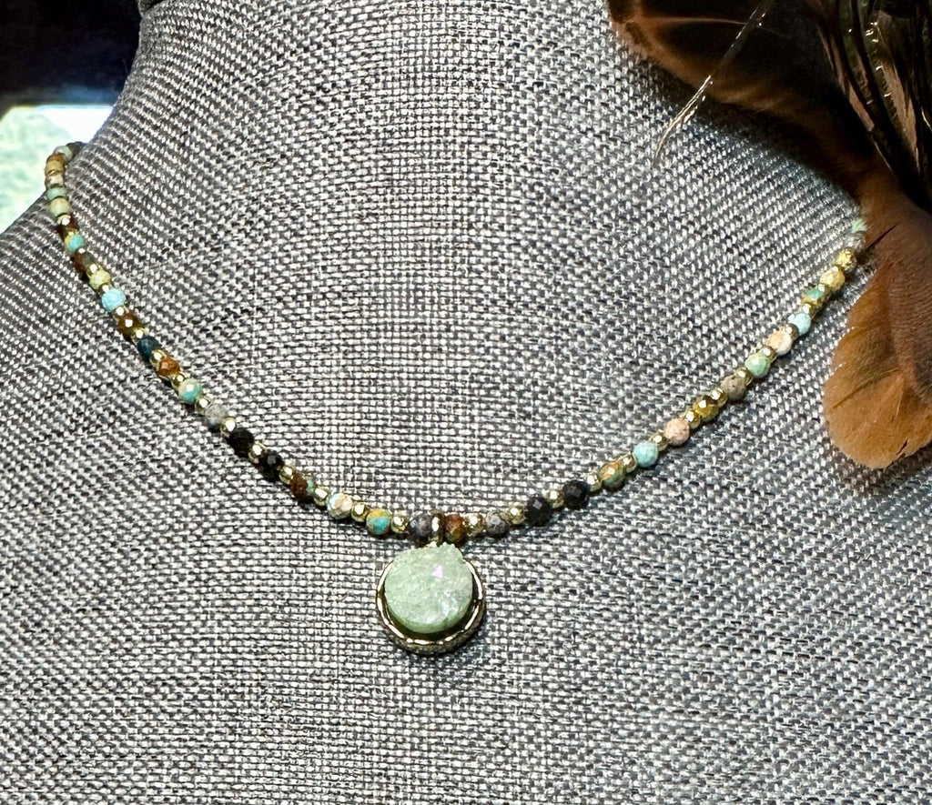 MossberryandStone Beaded African Turquoise Pendant Necklace with Choice of Charms