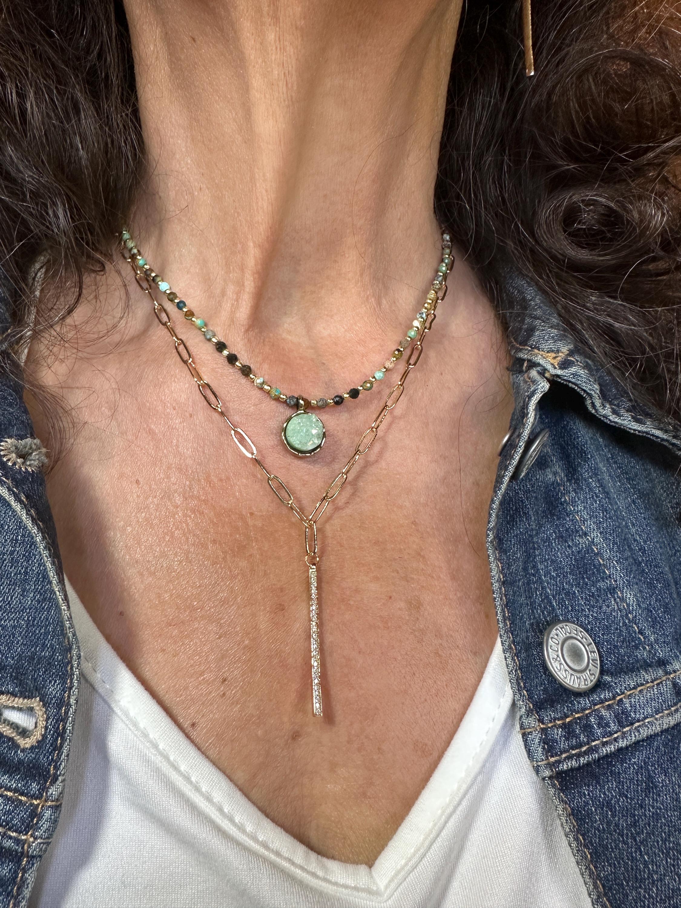 MossberryandStone Beaded African Turquoise Pendant Necklace with Choice of Charms