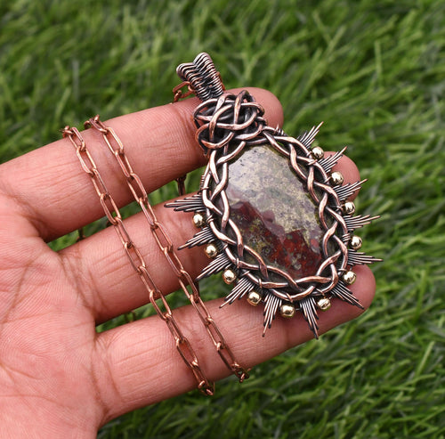 EkkJewels Dragon Blood Jasper Pendant, Handmade Copper Wire Wrapped Necklace