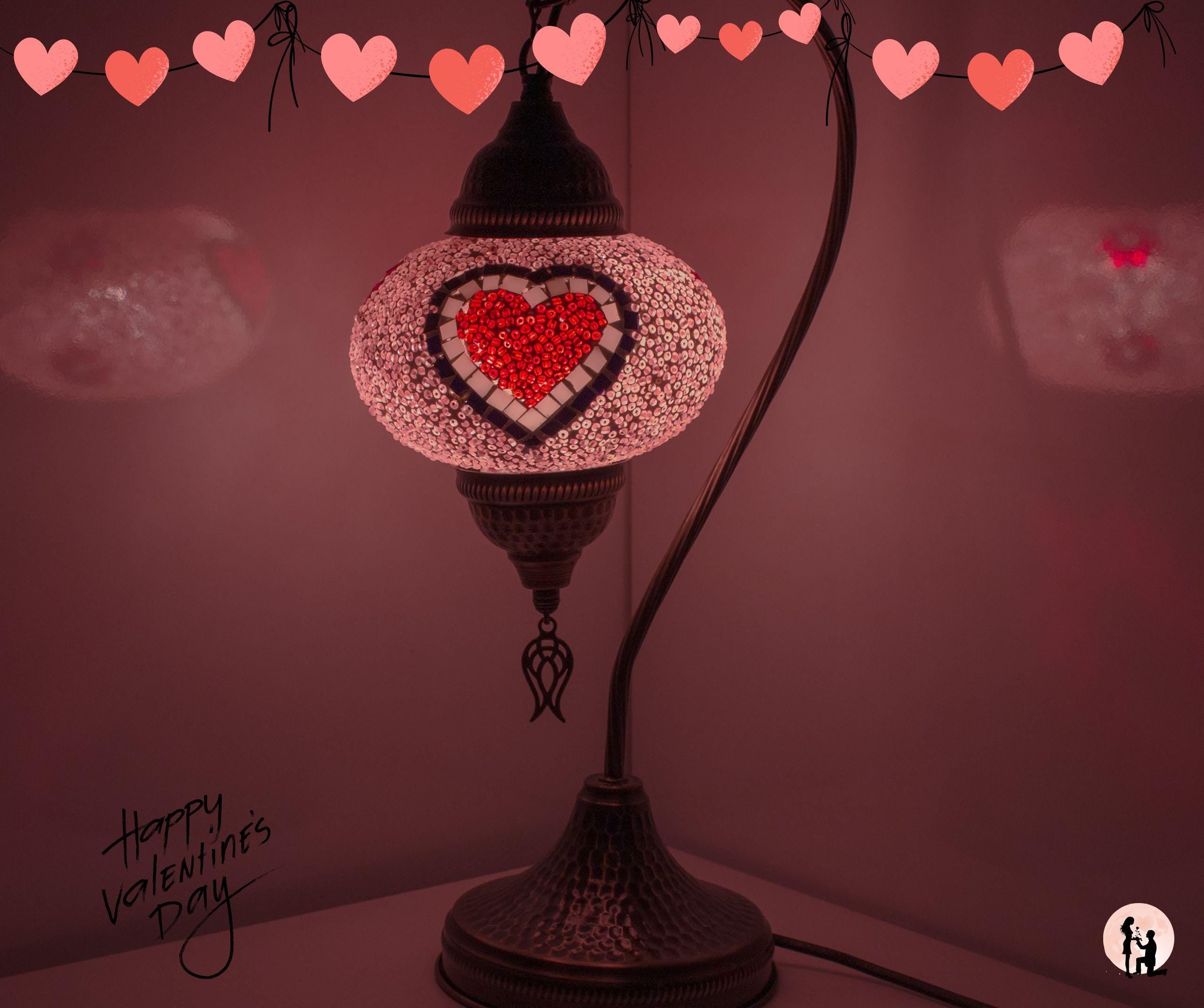MoslandHome Handmade Turkish Mosaic Love Glass Table Lamp Heart 16.5in