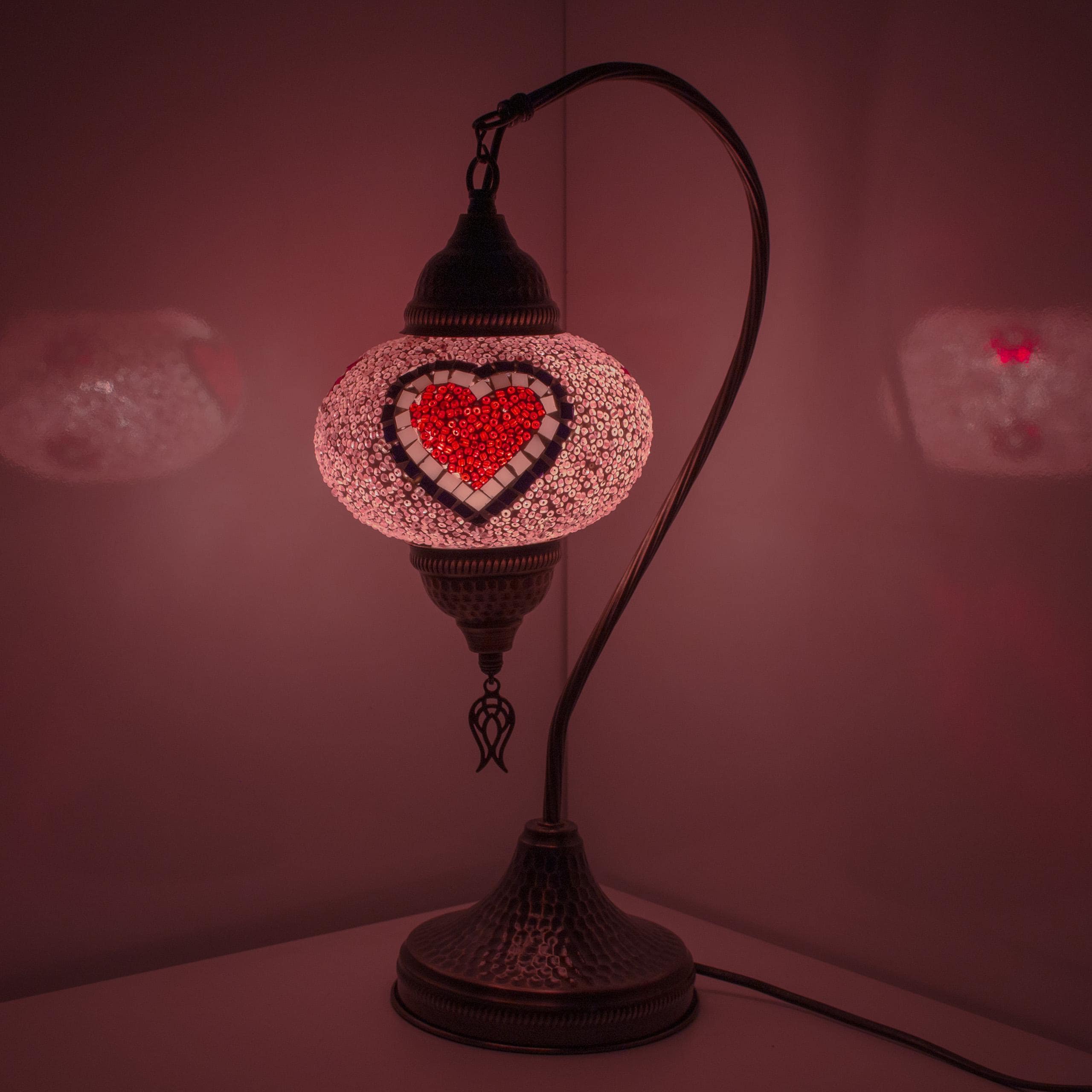 MoslandHome Handmade Turkish Mosaic Love Glass Table Lamp Heart 16.5in