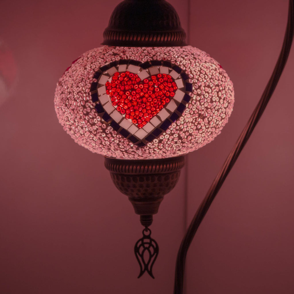 MoslandHome Handmade Turkish Mosaic Love Glass Table Lamp Heart 16.5in