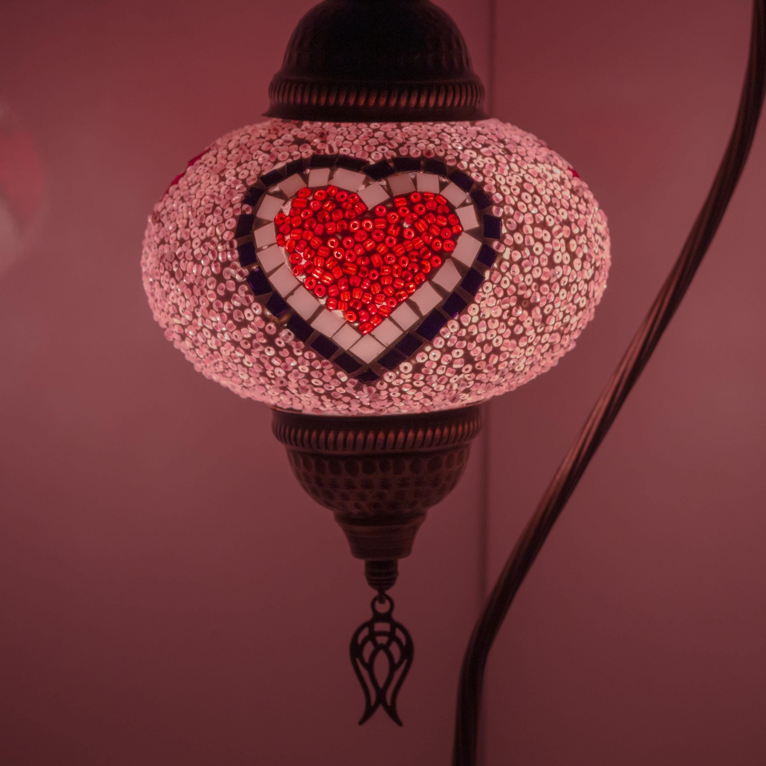 MoslandHome Handmade Turkish Mosaic Love Glass Table Lamp Heart 16.5in