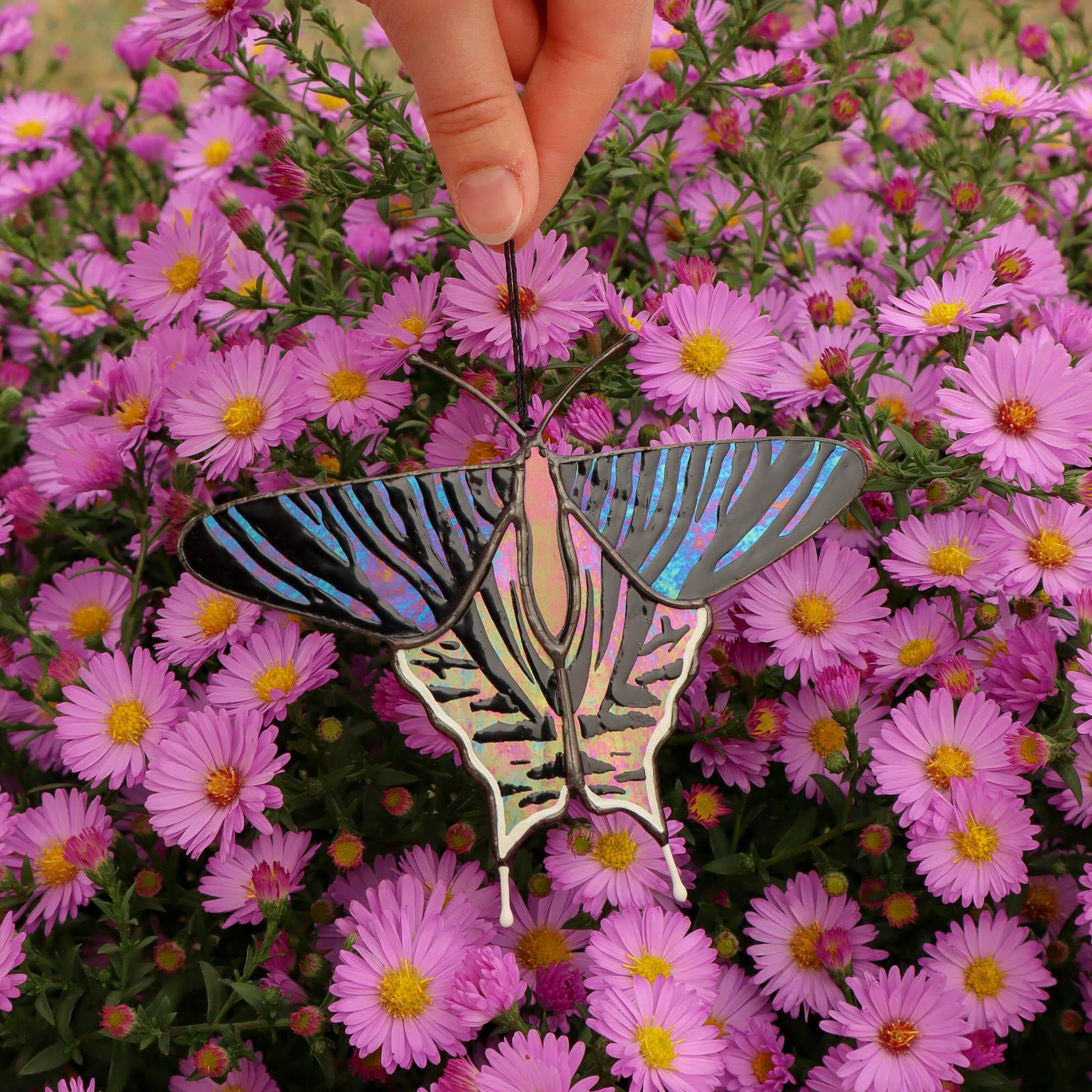 SunStainedGlassUA Urania Leilus Butterfly Suncatcher Stained Glass Window Hanging 5.3in