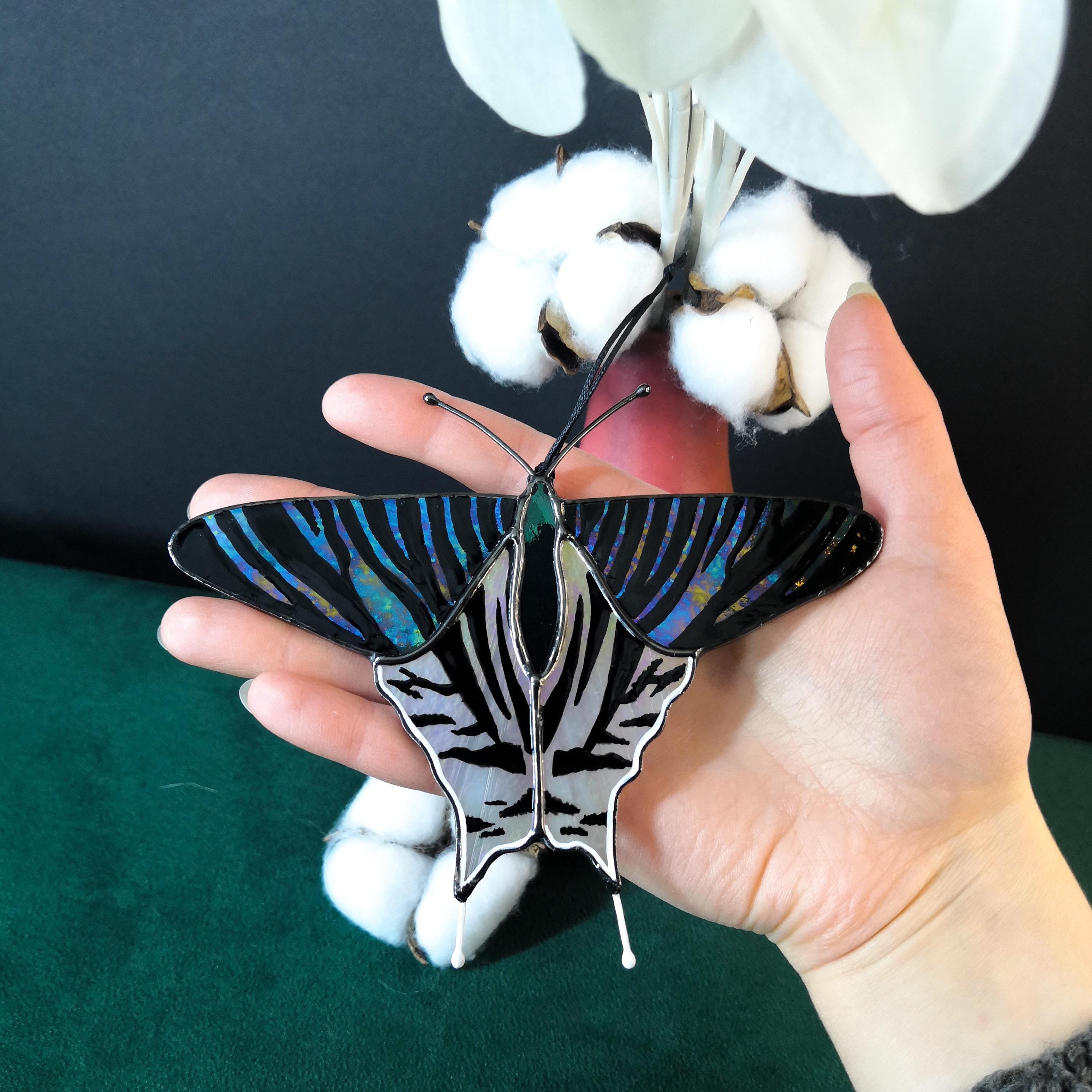 SunStainedGlassUA Urania Leilus Butterfly Suncatcher Stained Glass Window Hanging 5.3in