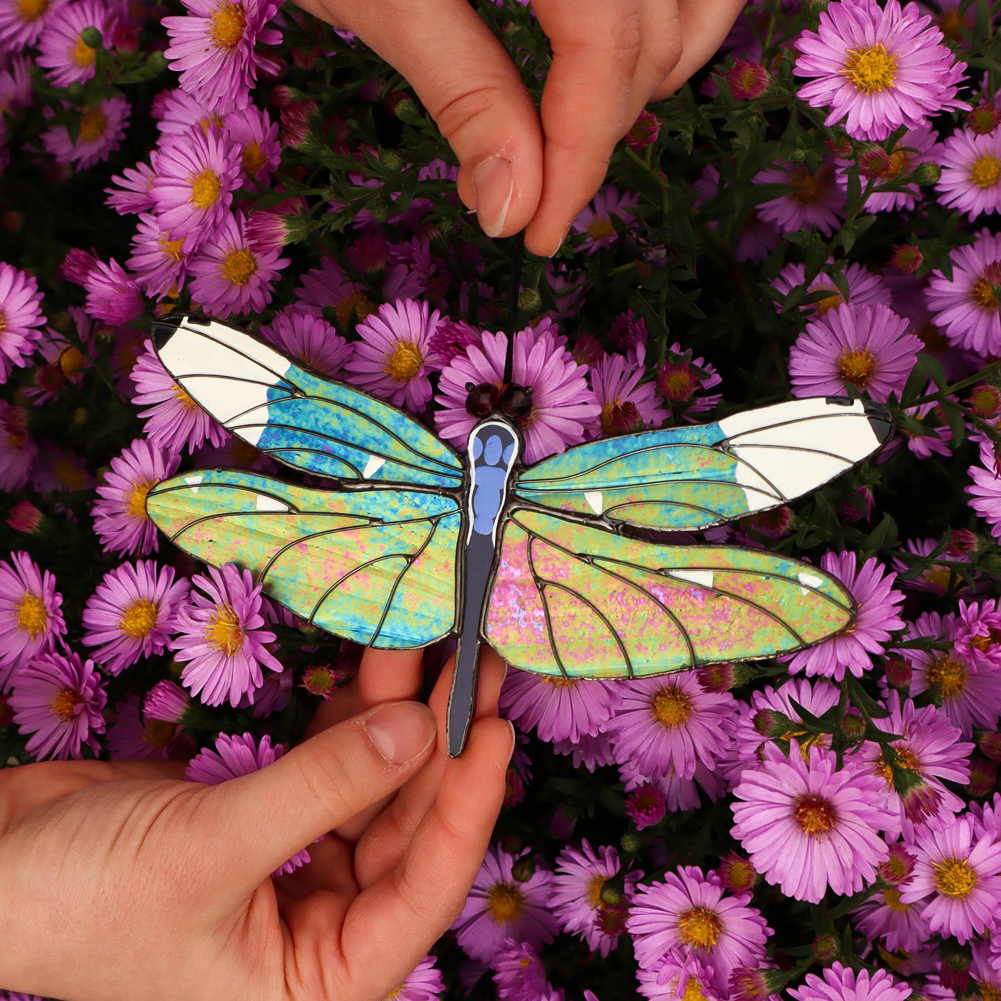SunStainedGlassUA Dragonfly Stained Glass Suncatcher Window Hanging 6.3in