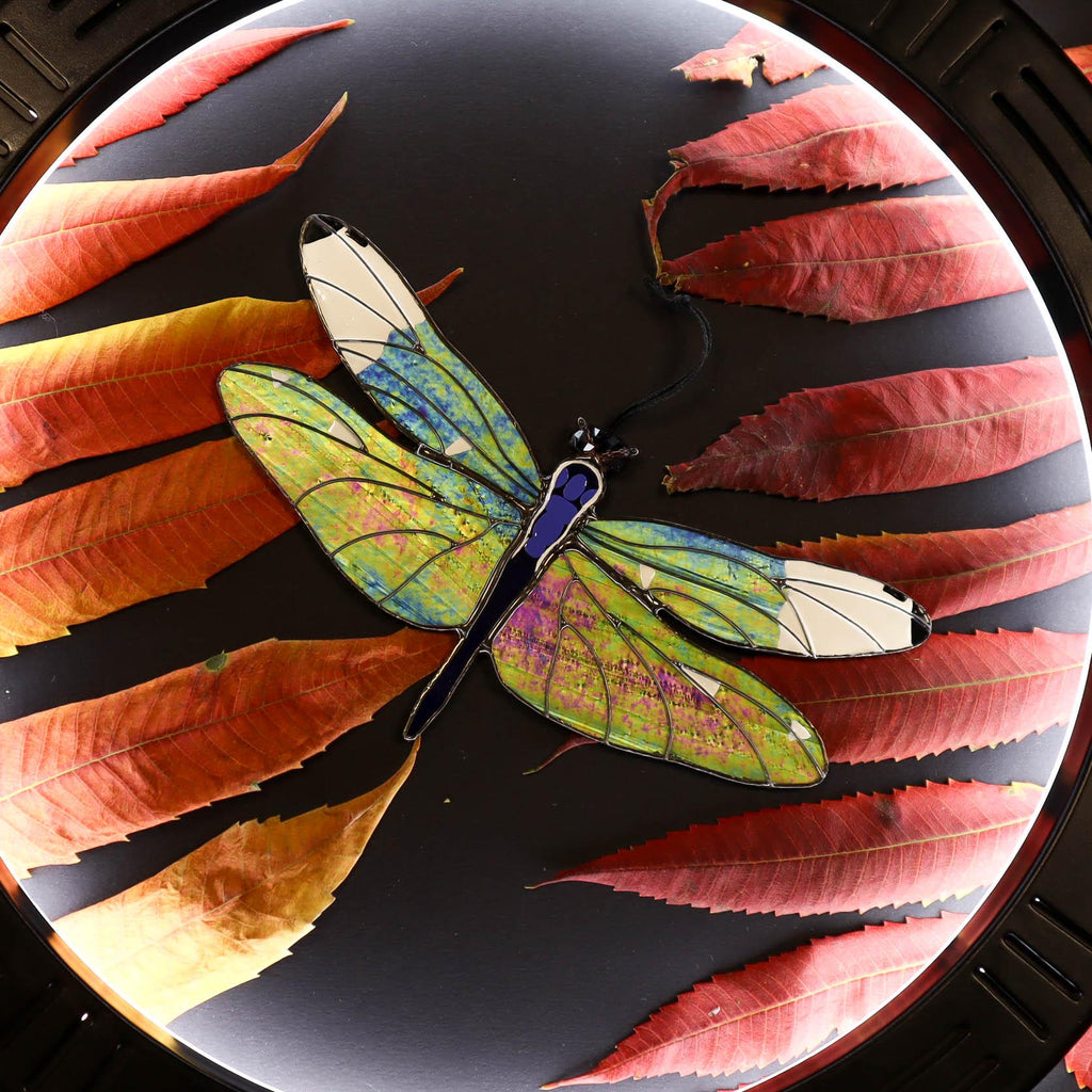 SunStainedGlassUA Dragonfly Stained Glass Suncatcher Window Hanging 6.3in