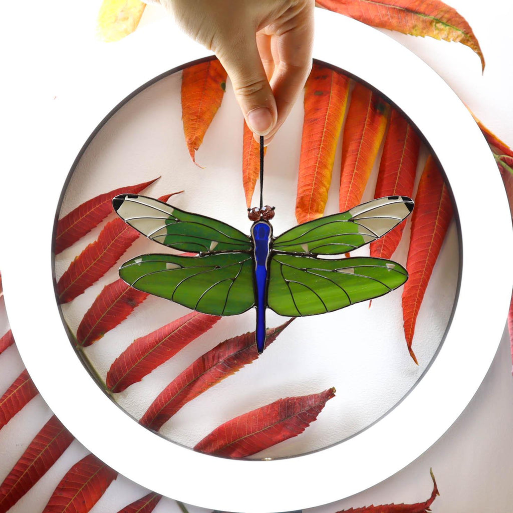 SunStainedGlassUA Dragonfly Stained Glass Suncatcher Window Hanging 6.3in