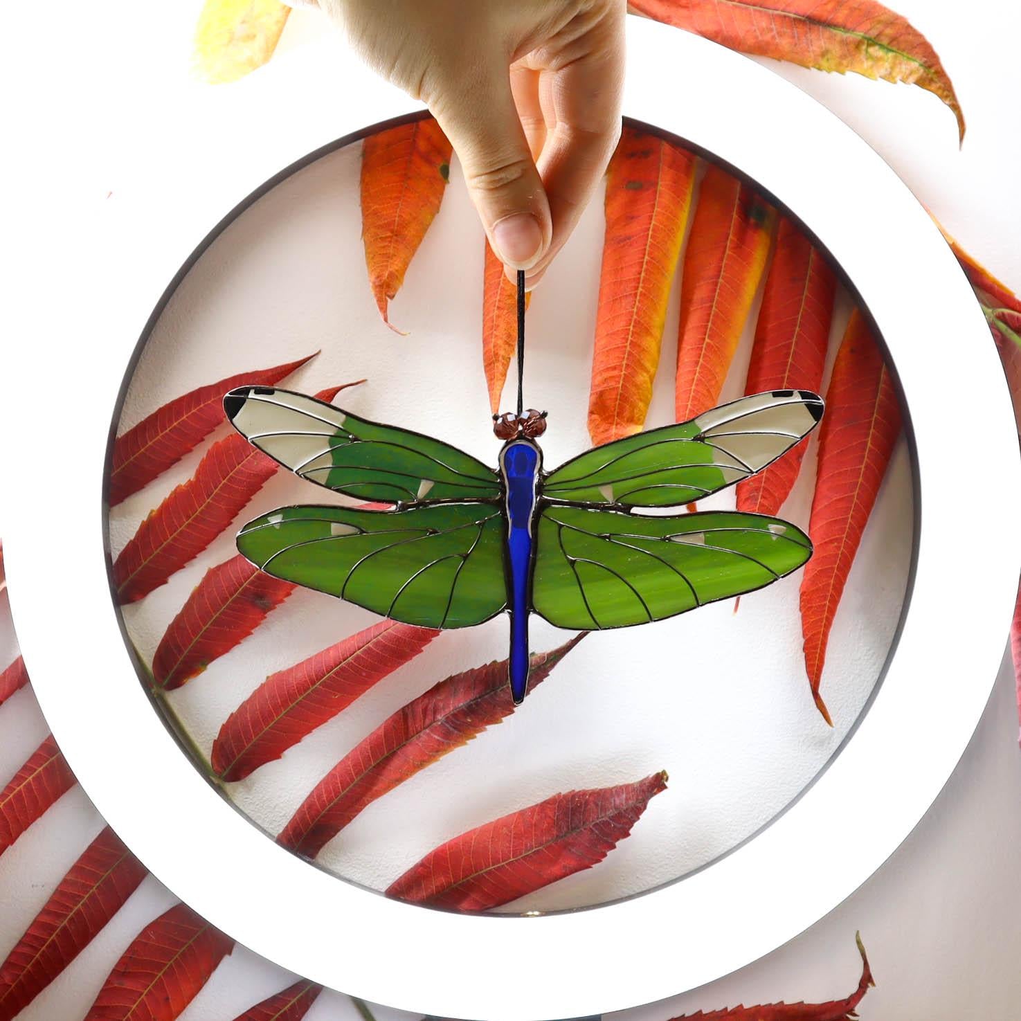 SunStainedGlassUA Dragonfly Stained Glass Suncatcher Window Hanging 6.3in