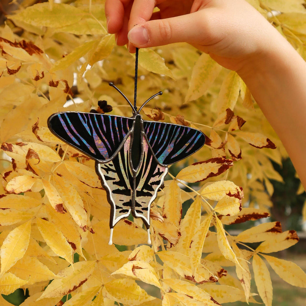 SunStainedGlassUA Urania Leilus Butterfly Suncatcher Stained Glass Window Hanging 5.3in