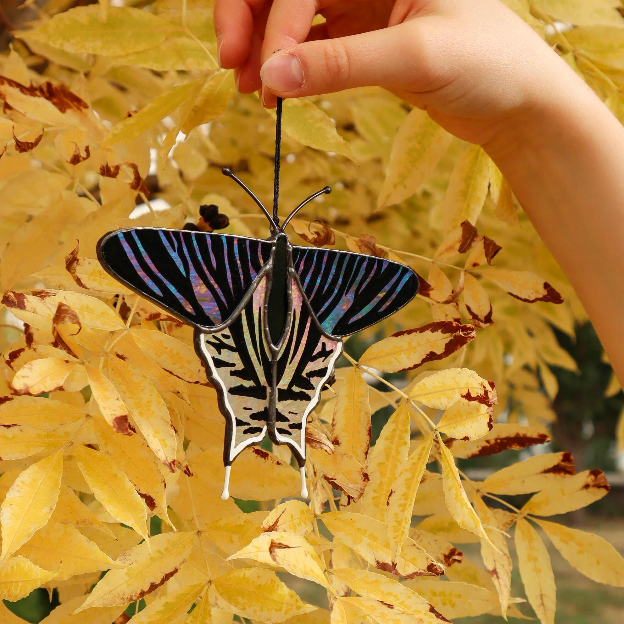 SunStainedGlassUA Urania Leilus Butterfly Suncatcher Stained Glass Window Hanging 5.3in