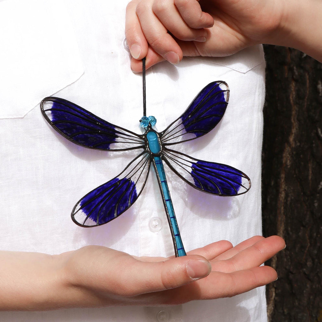 SunStainedGlassUA Handmade Tiffany Stained Glass Dragonfly Suncatcher Blue