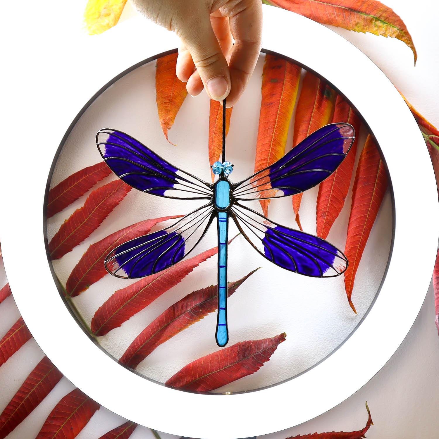 SunStainedGlassUA Handmade Tiffany Stained Glass Dragonfly Suncatcher Blue