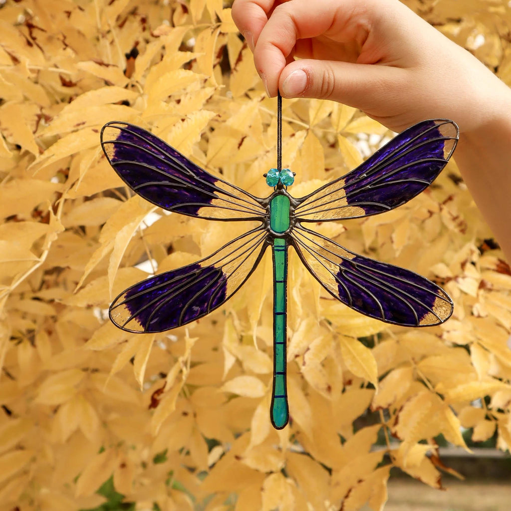 SunStainedGlassUA Handmade Tiffany Stained Glass Dragonfly Suncatcher Blue