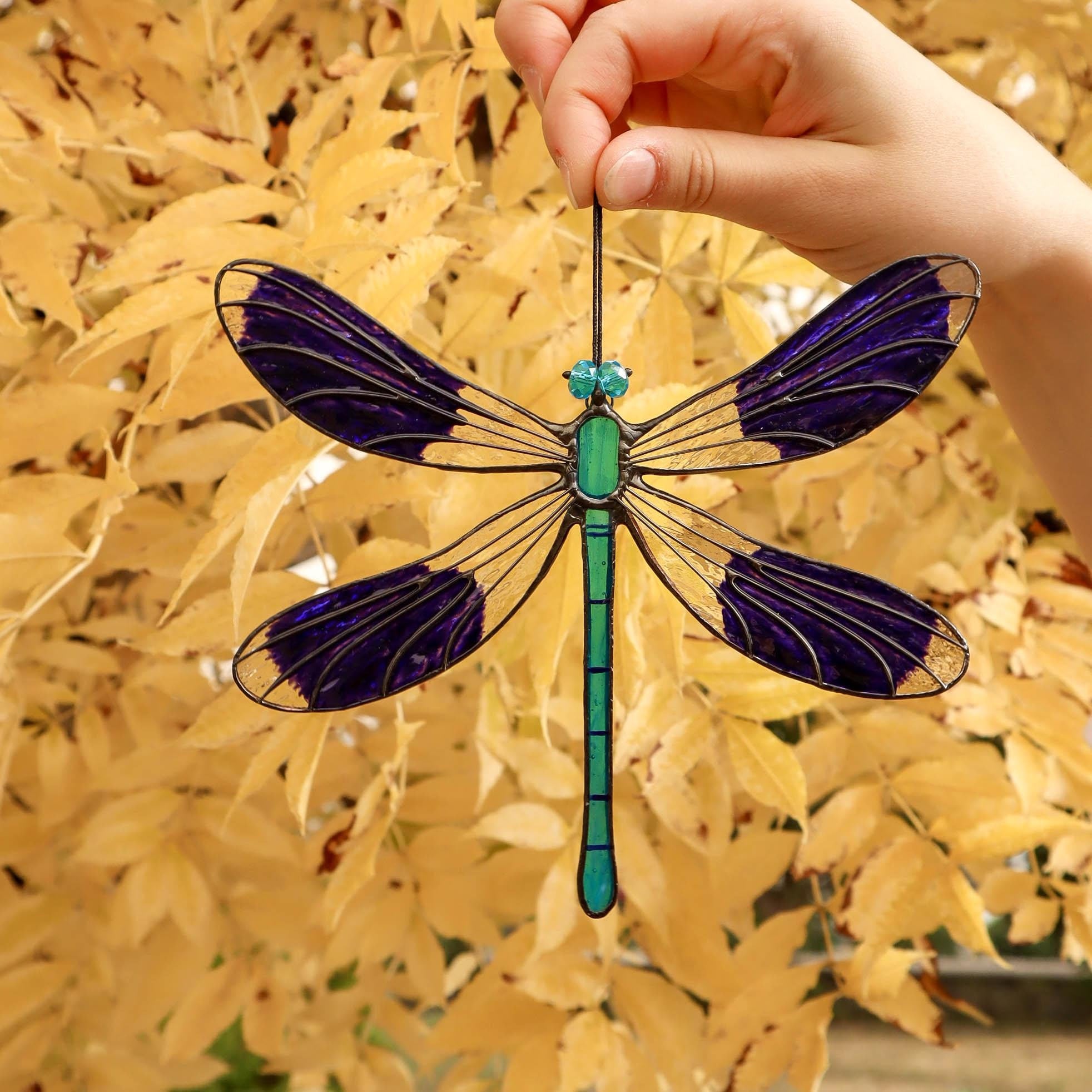 SunStainedGlassUA Handmade Tiffany Stained Glass Dragonfly Suncatcher Blue