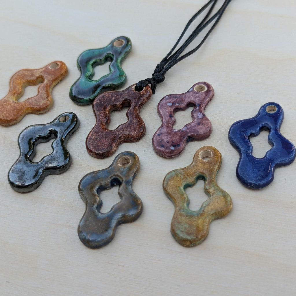 NoctemPottery Ceramic Wavy Star Pendant Necklace Adjustable Black Cord