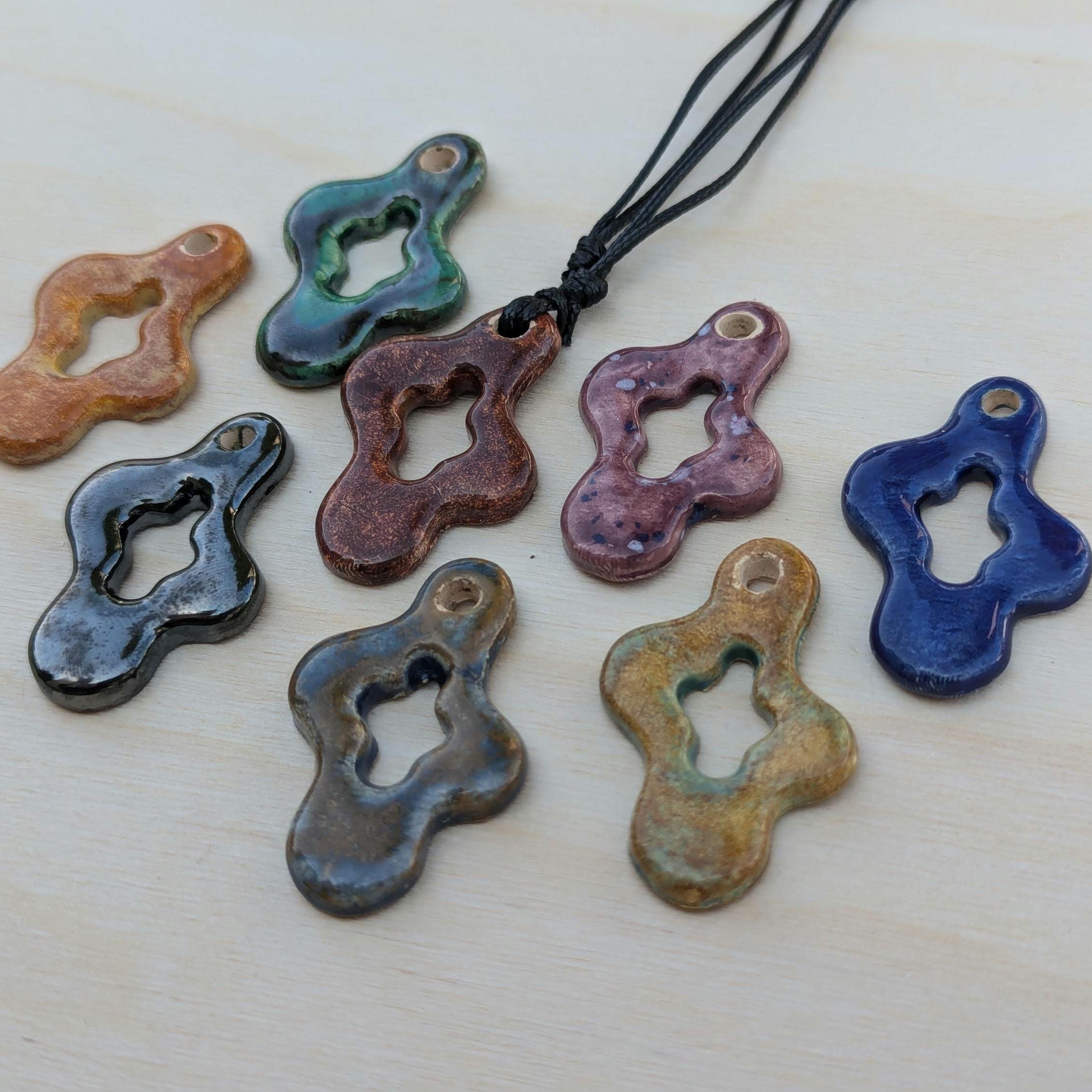 NoctemPottery Ceramic Wavy Star Pendant Necklace Adjustable Black Cord