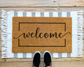 HamlinRowShop Welcome Cursive Script Coir Doormat Natural Fiber