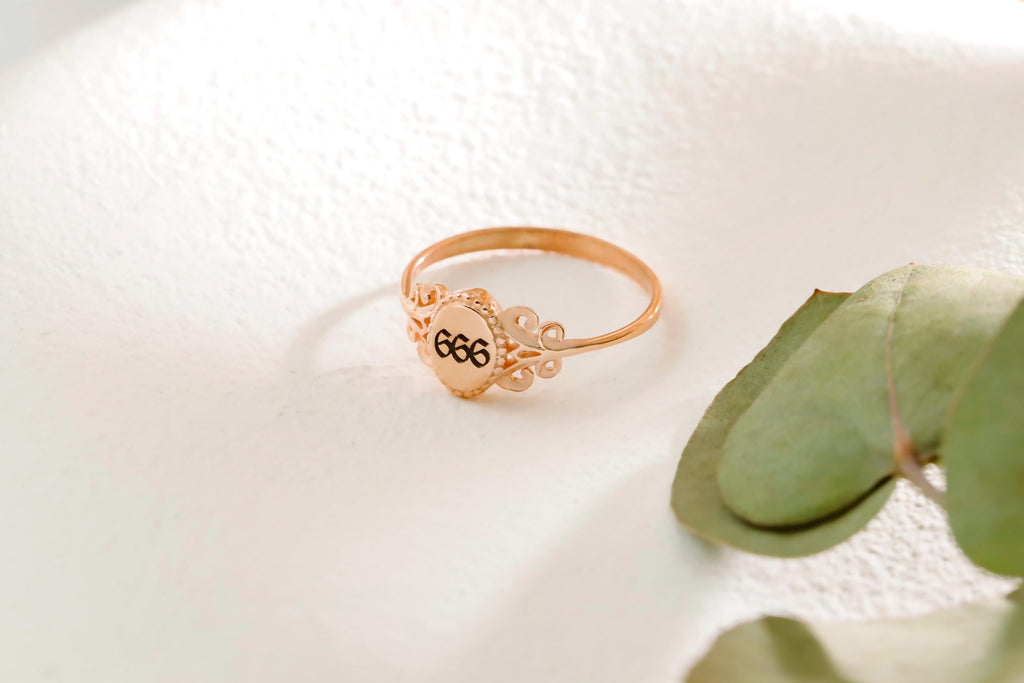 SilverGoldandRose Sterling Silver Angel Number Signet Ring Personalized 925