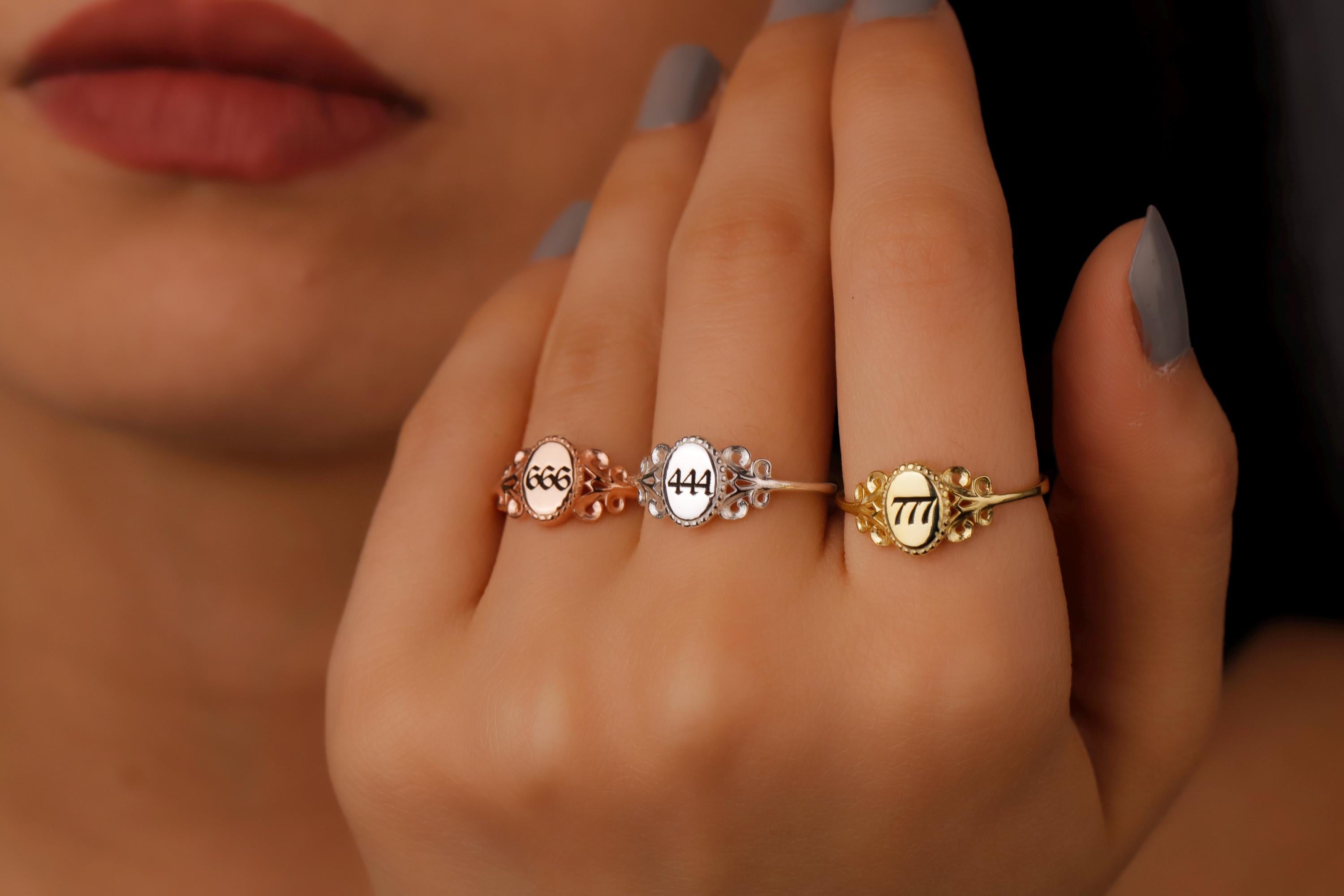 SilverGoldandRose Sterling Silver Angel Number Signet Ring Personalized 925