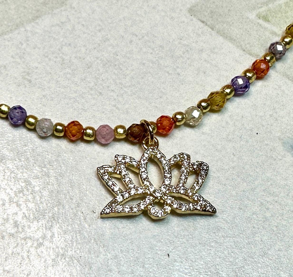 MossberryandStone Beaded Multi-Color Pendant Necklace Gold with Charm Choice