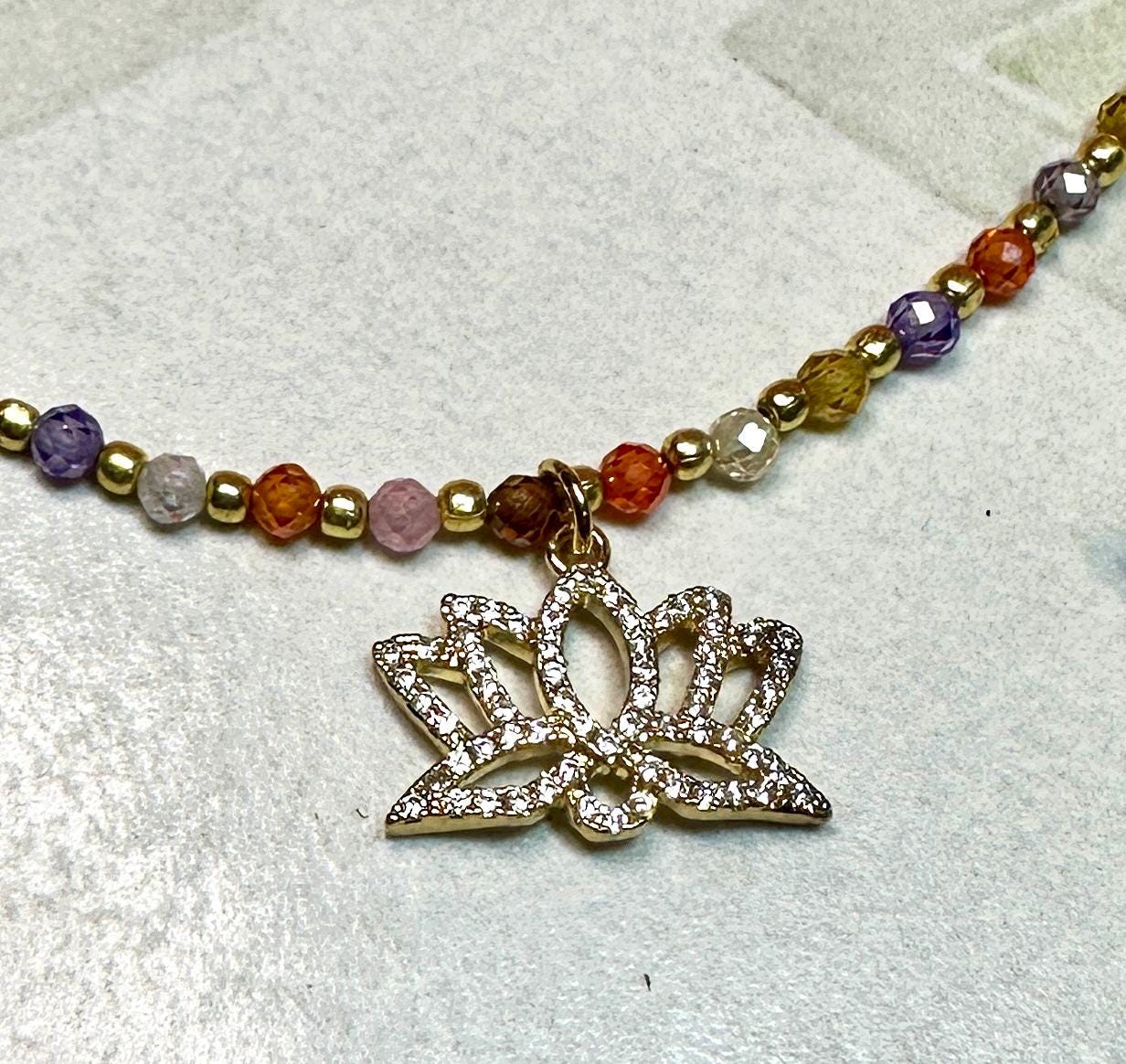 MossberryandStone Beaded Multi-Color Pendant Necklace Gold with Charm Choice