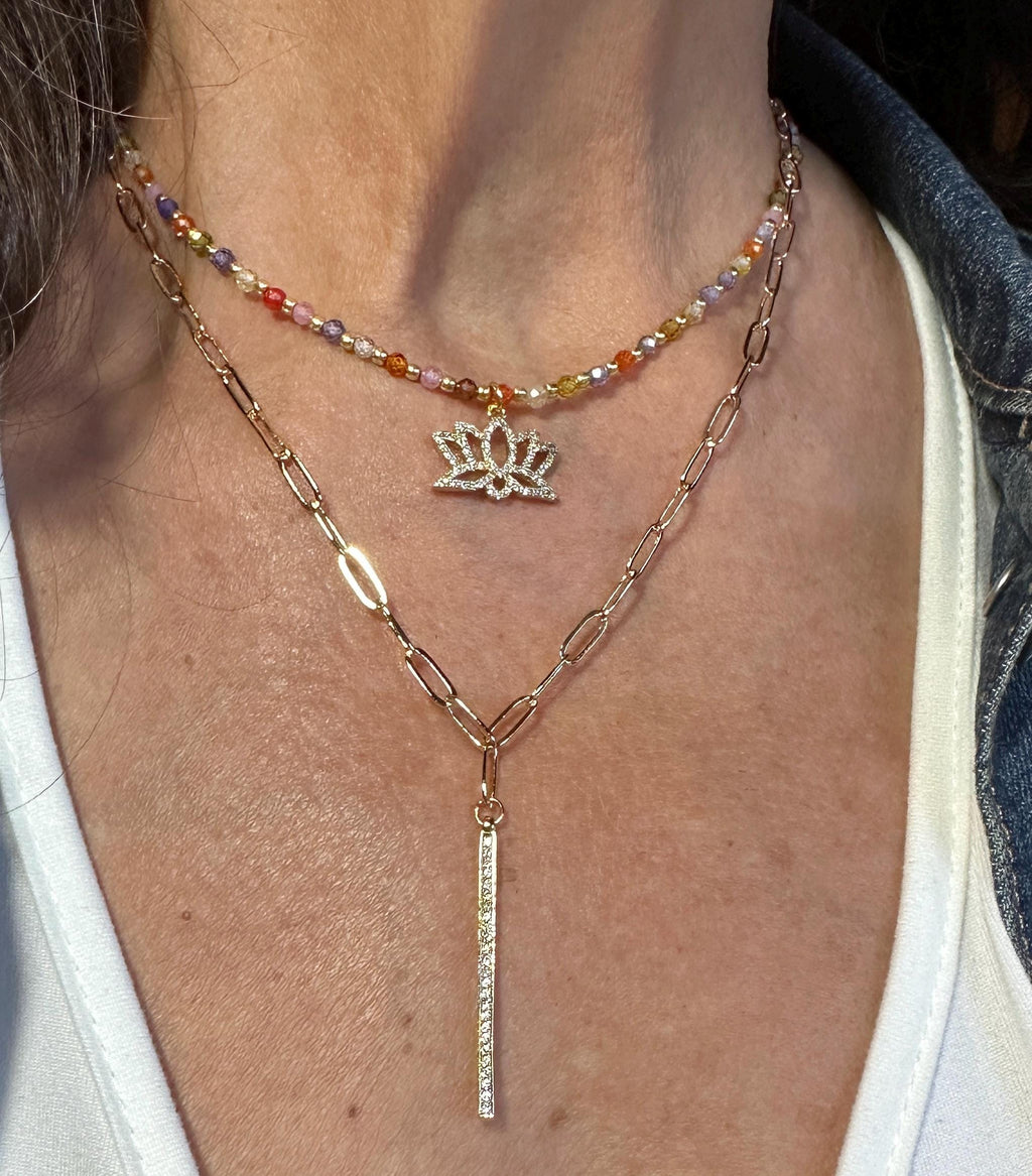 MossberryandStone Beaded Multi-Color Pendant Necklace Gold with Charm Choice
